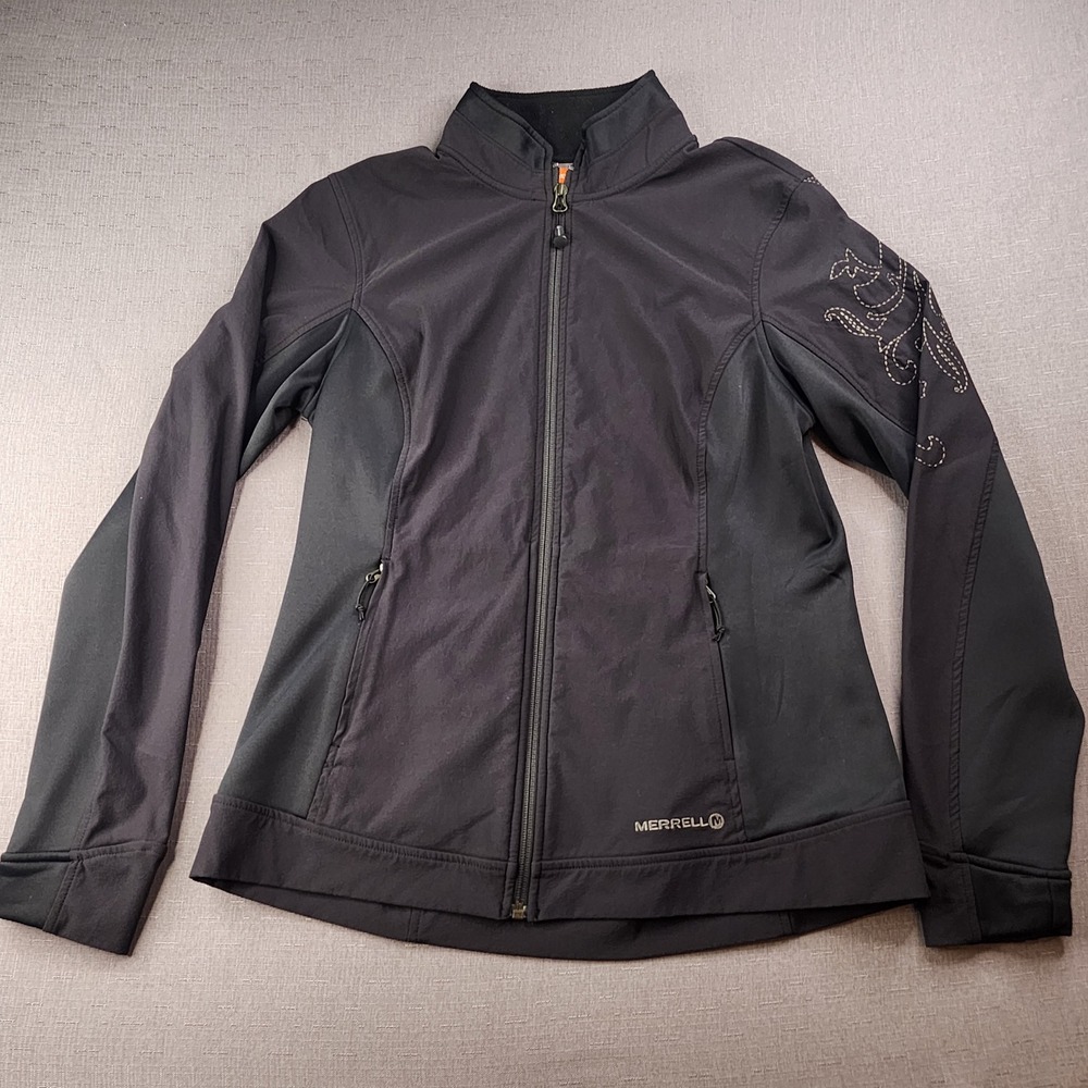 Merrell Aeroblock Embroidered Softshell Jacket Black Full Zip Womens Medium